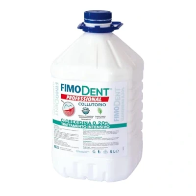 Immagine di Fimodent Collutorio Clorexidina 0,20% con SPDD (Sistema Protezione Discromie Dentali) e gradevole gusto menta Trattamento antiplacca antibatterico prolungato 5000mL dispenser.