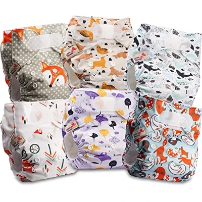 Immagine di Littles and Bloomz FLV2 0601 Pannolino lavabile per bambini, riutilizzabile, con bottoni a pressione standard, confezione da 6 pannolini