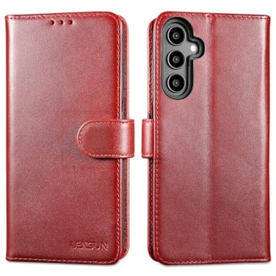 Immagine di Lensun Custodia in Vera Pelle per Samsung Galaxy A15, Cover [RFID Blocking] Libro con Portafoglio Chiusura Magnetico Flip Custodie Cuoio Telefono A15 4G/5G Vino Rosso