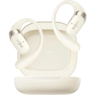 Immagine di SHOKZ Open Ear OpenFit 2, auric. Bluetooth True Wireless con micr., gancio 48 ore di riproduzione, ricarica rapida, IP55 resistenti all&#039;acqua, borsa per il trasporto, beige