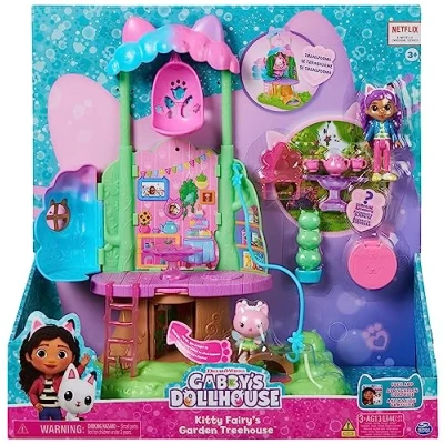 Immagine di Gabby’s Dollhouse, set di gioco trasformabile Garden Treehouse con luci, 2 personaggi, 5 accessori, 1 scatola sorpresa, 3 mobili, giocattoli per bambini dai anni in su