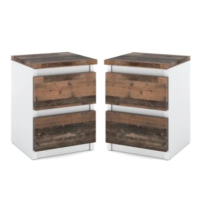 Immagine di MRBLS 2 comodini moderni con cassetti, in legno, per la camera da letto (bianco opaco, stile vecchio), 30 x 43 32,5 cm (larghezza altezza profondità)