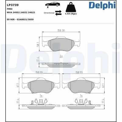 Immagine di DELPHI LP3739 Kit pastiglie freno senza segnalatore acustico usura con lamierino anticigolío accessori