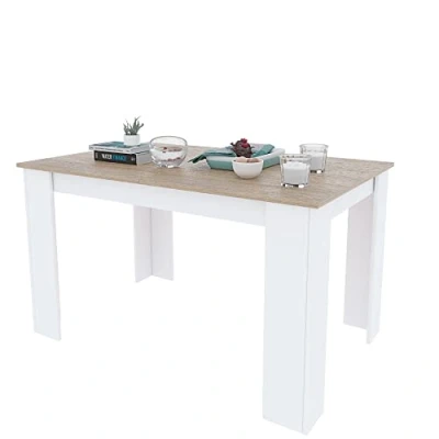 Immagine di Habitdesign Kendra Tavolo da Pranzo allungabile, Legno ingegnerizzato, Bianco Artico e Rovere Canadese, Extensible 123 cm