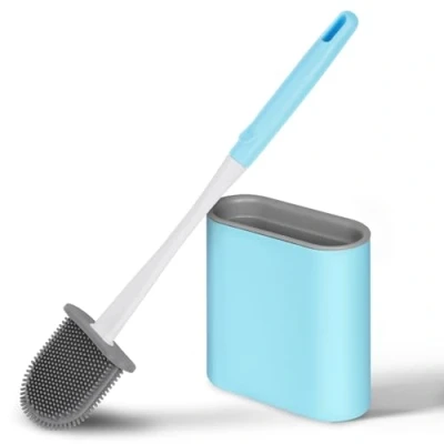 Immagine di Vicloon Spazzola WC Bagno, Scopino e Supporto per Toilette, Set di Spazzole in Silicone Morbido, Scopini WC, la Pulizia della Toilette con Supporti (Blu)