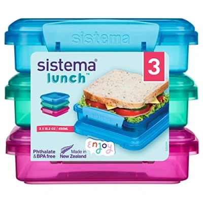 Immagine di Sistema Lunch Sandwich Box Contenitori per alimenti da 450 ml Senza BPA Colori assortiti 3 pezzi