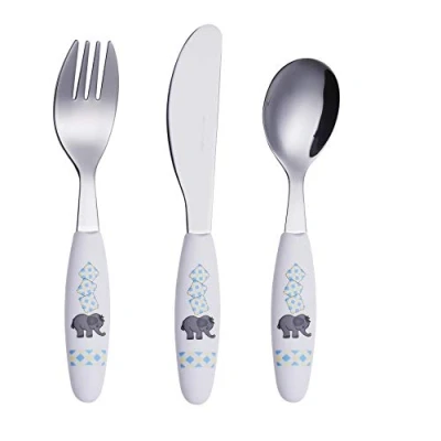 Immagine di EXZACT Posate per Bambini in acciaio inox 3 pezzi Set 1 x forchetta, coltelli, Cucchiai Cena (Elefante 3)