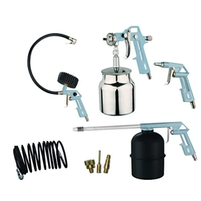 Immagine di ABAC Kit Accessori per Compressore 8 Pezzi G 810AL BL, Inclusi Gonfiagomme con Manometro, Pistola di Soffiaggio, a Spruzzo Vernice 850ml, Lavaggio 900ml, Tubo Spirale 5 m