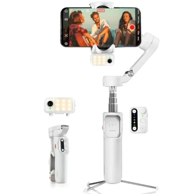 Immagine di hohem iSteady V3 Stabilizzatore Smartphone cardanico a 3 assi, tracker AI magnetico, controller rimovibile, asta estesa e treppiede integrati, pieghevole, per streaming live, vlog