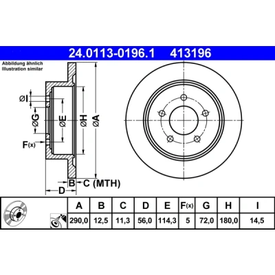 Immagine di ATE 24.0113 0196.1 Disco freno 290,0 12,5 5 114,3 pieno rivestito CHRYSLER: Voyager 4, / Grand 3