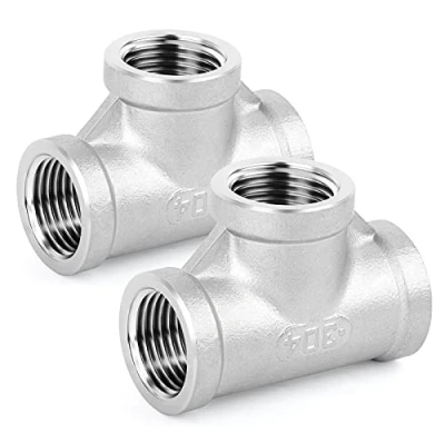 Immagine di ERGAOBOY raccordi per tubi a T in acciaio inossidabile da 2 pezzi, femmina BSP 3/4 &quot;x 3/4&quot; x