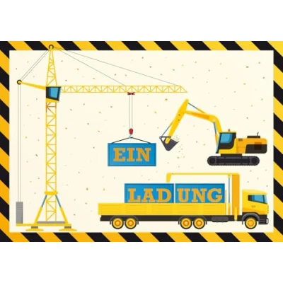 Immagine di Edition Colibri 10 biglietti d&#039;invito per il compleanno dei bambini, gru, camion, escavatore, set con veicoli da cantiere, di bambini e bambine (11153 DE)
