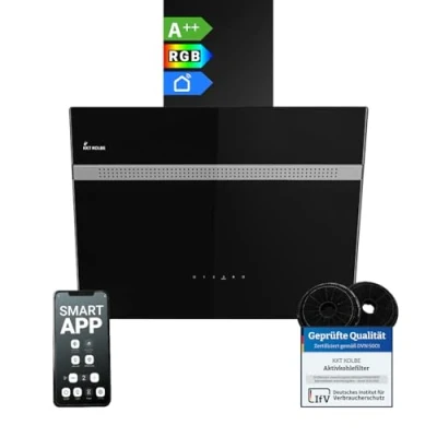 Immagine di Cappa Aspirante 60 cm Montaggio a Parete Nero Vetro App Smart WiFi Illuminazione LED RGBW Comando Touch ALPINA609HC