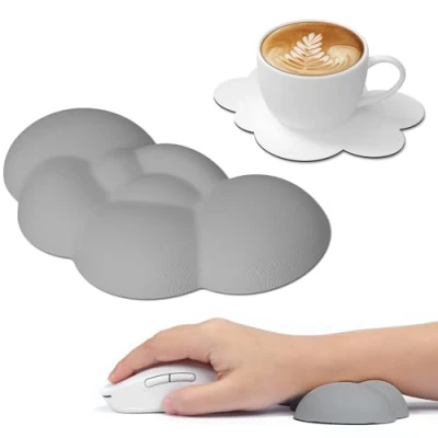 Immagine di Attack Shark Supporto da Polso Cloud per Mouse con Sottobicchiere, Ergonomico in Schiuma Memory Palmo della Tastiera Massaggio, Casa, Ufficio, Gioco su PC,Xbox,PS4 Grigio