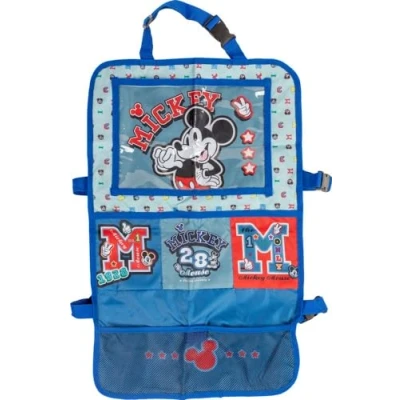 Immagine di TataWay in viaggio si cresce Disney Proteggisedile portaoggetti Tablet Organizer auto per bambini di colore grigio e blu con il simpatico topolino Mickey Mouse