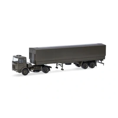 Immagine di herpa modellino camion MAN F8 autotreno con telone Bundeswehr, miniatura in scala 1:87, pezzo da collezione, Made Germany, plastica