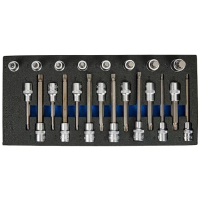 Immagine di Bandeja para carro 1/3: Juego de puntas vaso entrada 12,5 mm (1/2&quot;) dentado múltiple interior (para XZN) 22 piezas