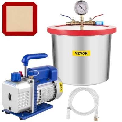 Immagine di VEVOR Pompa per Vuoto Camera a 26,9 x10,2 x 20,6 cm Kit Monostadio 7,57 L Degasaggio Epossidico in Silicone con Monostadio, Spostamento d&#039;Aria 113,26 L/min