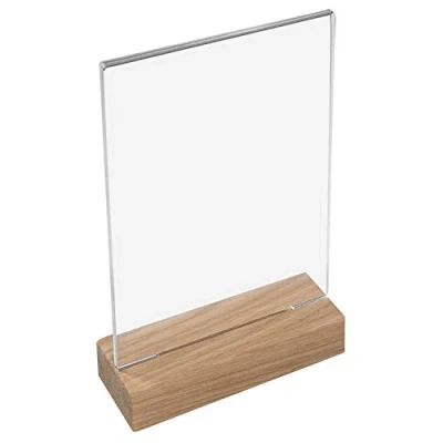 Immagine di HMF 46942 Espositore da Tavolo in Acrilico con Base Legno DIN A5 Verticale Trasparente