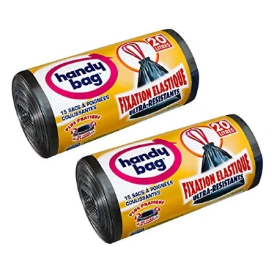 Immagine di Handy Bag, 3557880353506, Sacchetti per la spazzatura con maniglie scorrevoli a nastro e chiusura elastica, 20 l, 45 x 50 cm, 2 rotoli da 15 pz.