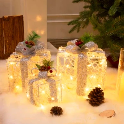 Immagine di DELICHTER Decorazione natalizia a LED, 3 pezzi, in acrilico, colore bianco, per interni ed esterni