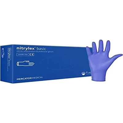 Immagine di Nitrylex MERCATOR MEDICAL Guanti in nitrile azzurri CLASSIC, taglia: L 100 pezzi, monouso, privi di rivestimento polvere, testurizzati sulla punta delle dita, senza lattice