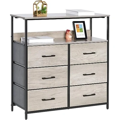 Immagine di LYNCOHOME Comò, cassettiera, cassettiera camera da letto, mobile contenitore, armadio con 6 cassetti in tessuto, mobili per cucina, ufficio, corridoio