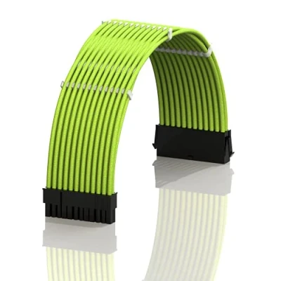 Immagine di LINKUP AVA 30cm ATX 24 (20+4) pin Scheda Madre Cavo di Prolunga per Alimentatore Con Guaina Intrecciata PSU Pettini┃Design Robusto e Rigido┃Confezione Singola┃300mm Verde