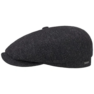 Immagine di Stetson Hatteras Classic Wool Berretto con Visiera Coppola da Uomo Fodera in Cotone Cappello Maschile Motivo a Spina di Pesce Autunno/Inverno Nero Grigio 61 cm