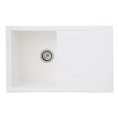 Immagine di Respekta Houston Lavello in Mineralite Bianco/Lavello ad Incasso con 1 Vasca da 80 x 50 cm/Lavello adatto per basi sottolavello a partire cm di larghezza