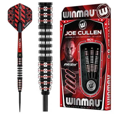 Immagine di WINMAU Joe Cullen Ignition 21 Gram Professional Steeltip Freccette in Tungsteno Set con Alette e Steli (Shafts)