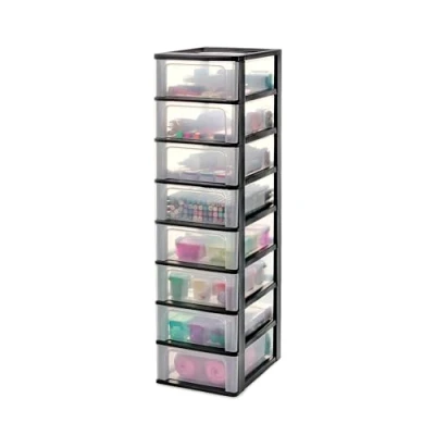 Immagine di Iris Ohyama Cassettiera in Plastica, Portaoggetti, 8 Cassetti Medi, Nero, Apertura Facile, Formato A4, A5 e A6, Organizzatore, Per Ufficio, Scuola, Cartoleria, Senza BPA, Contenitore, OCH 2008