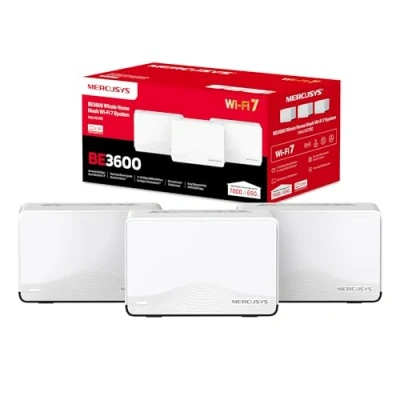 Immagine di Mercusys TP Link Halo H27BE Mesh Wi Fi 7 BE3600Mbps Dual Band, 2.5G Porta WAN/LAN, 2 Porte LAN Gigabit, Coperti fino a 650m2, 4K QAM, MLO, Multi RUs, Controllo da APP, 3pz