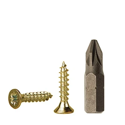 Immagine di viti in acciaio zincato giallo per legno e truciolare, universali, completamente filettate, con testa svasata a croce (confezione da 500 unità, 3,0 x 12 mm)