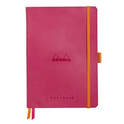 Immagine di RHODIA 117581C Taccuino flessibiIe BULLET JOURNAL GOALBOOK Lampone A5 Puntinato Dot 240 pagine Carta Clairefontaine bianca 90g 2 Segnapagina, Chiusura con elastico Copertina Simil Cuoio