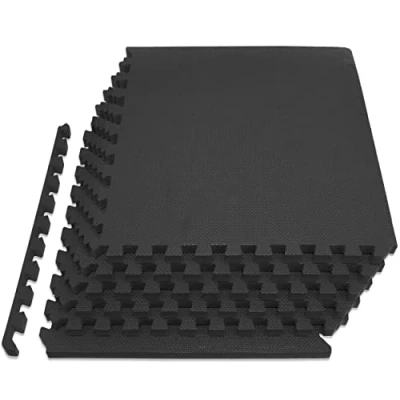 Immagine di ProsourceFit Extra Thick Puzzle Exercise Mat , EVA Foam Interlocking Tiles for Protective, Cushioned Workout Flooring Home and Gym Equipment, Black 1 inch 24 Sq Ft 6