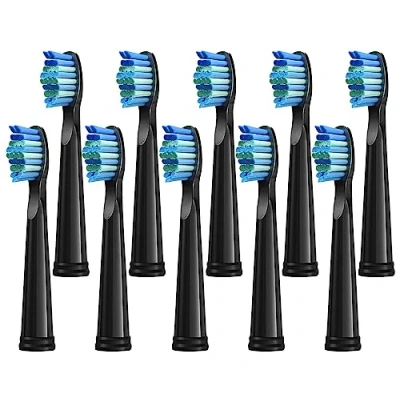 Immagine di Testine di ricambio a setole morbide per spazzolino elettrico, compatibili con Fairywill D7, D8, FW507, FW508, FW551, FW2011, FW917, FW959, FW515, Seago SG E9, (nere, 10 pezzi)