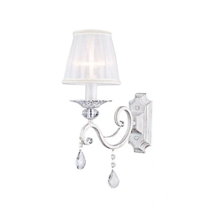 Immagine di MAYTONI DECORATIVE LIGHTING Elegante Lampada da Parete, Applique, Design Shabby Chic, Metallo bianco, Paralume in Tessutto per 1 lampadina E14 40w non incl
