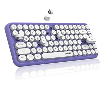 Immagine di FELiCON x AJAZZ 308i Tastiera Wireless Cute Retrò, per Computer Silenziosa Bluetooth con Rotondi Punk Compatti 84 Tasti, Texture Opaca, Design Macchina da Scrivere QWERTY PC, Mac Viola
