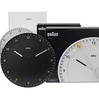 Immagine di Braun Orologio da Parete Grande Analogico Classico Movimento Continuo Silenzioso, Facile leggere, Diametro di 30 cm, Colore Nero, modello BC17B, BC17W (2 Pack).