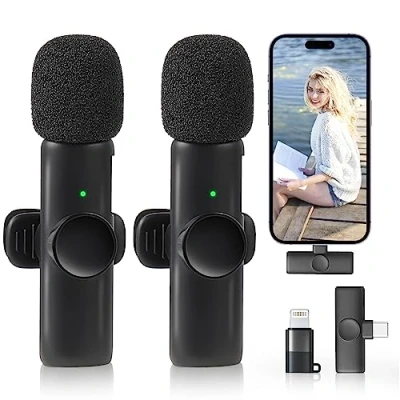 Immagine di ZWOOS microfono Lavalier wireless,Mini wireless Compatibile con Type C/iPhone ipad,Microfono per telefono cellulare la registrazione video,per YouTube/Streaming/Vlog/Twitch/Facebook Live