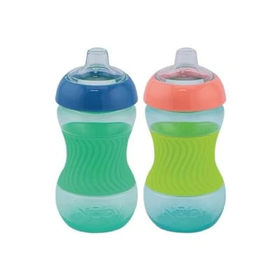 Immagine di Nuby Confezione da 2 Mini Tazze Bicchiere didattico per bambini con impugnatura in silicone bambino pezzi Blu &amp; Verde 180 ml 4+ Mesi