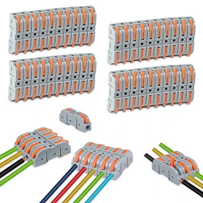 Immagine di Uootach 40 Pezzi Morsetti Elettrici, connettori per cavi, Terminale ad innesto con leva, conduttore 4mm², Libera combinazione su entrambi i lati