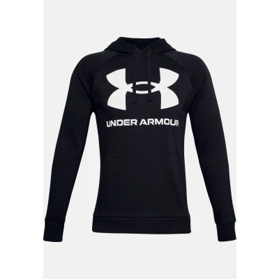 Immagine di Under Armour Rival Felpa con Cappuccio in Pile, Logo Grande, Uomo, Felpa, Fleece Big HD, Pitch Gray Light Heather (012)/Nero, Medium