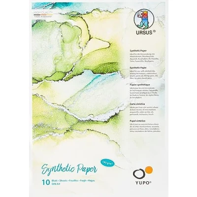 Immagine di Ursus Yupo, Carta da 192 g, Formato DIN A4, 10 Fogli, Sintetica, Superficie Liscia, Strappi e all&#039;Acqua, Raggi UV, Estremamente Resistente, 100% riciclabile, Versatile, Bianco, unità