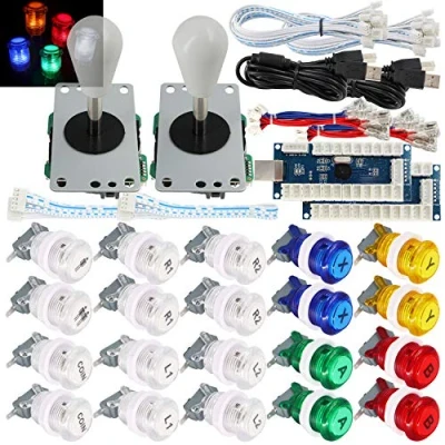 Immagine di SJ@JX 2 Player Arcade Game Stick DIY Kit Buttons with Logo LED 8 Way Joystick USB Encoder Cable Controller for PC MAME Raspberry Pi Color Mix