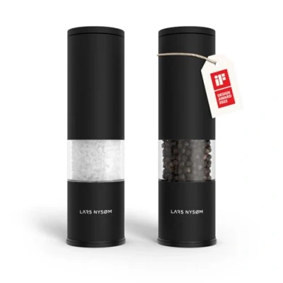 Immagine di LARS NYSØM Set di 2 macina sale e pepe manuale con in ceramica regolabile da grossolana a fine I macinini per spezie design (Carbon Black)
