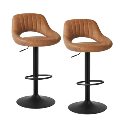 Immagine di EUGAD 2x Sgabelli da Bar Cucina Sedia Alta Sala Pranzo in Simipelle Regolabile e Girevole a 360 con Schienale Poggiapiedi Marrone 0667BY 2