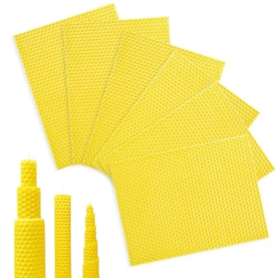 Immagine di 6 Pezzi Fogli di Cera d&#039;api Gialla, Foglie d&#039;api, Scaglie a nido D&#039;ape,Base per Candela Fare Candele Miele, Creme o Cosmetici 20 * 15 cm