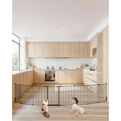 Immagine di VEVOR Cancello Pieghevole a 8 Pannelli, per Bambini Animali Domestici, Cancelletto Alto 711 mm Largo 487,7 cm, Installabile Tra Due Pareti Come Recinzione, Tazze Parete Scale Porte, Nero